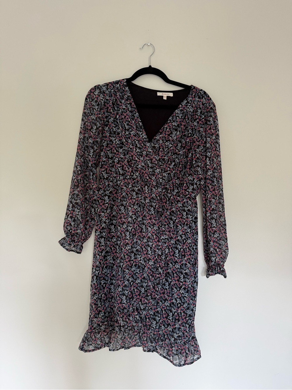 Women’s Floral V-Neck Midi Dress - Black & Pink